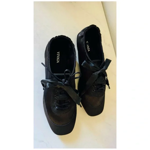 Vivaia Square-Toe Lace-Up Satin Sneakerina (Cristina) in black - Picture 3 of 13